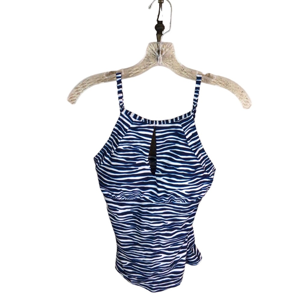 NWT Ellen Tracy blue white striped spaghetti strap top size 8